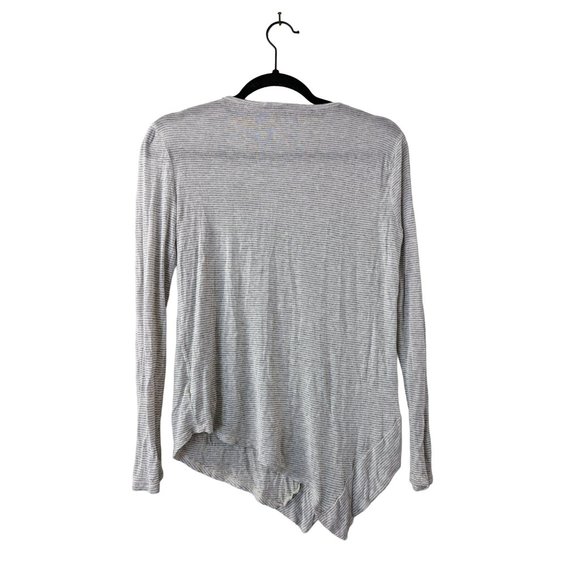 Splendid Small Grey and White Striped Long Sleeve Shirt  with Asymmetrical Trim - Picture 2 of 8